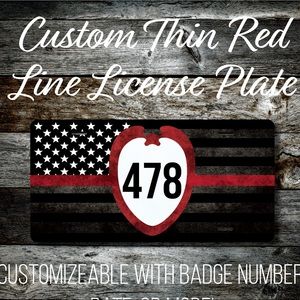 Thin Red Line license plate customized number